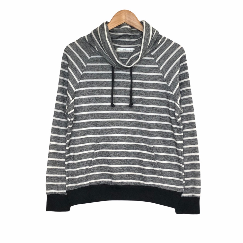 FEATHERS | Gray Striped Cowl Neck Sweater